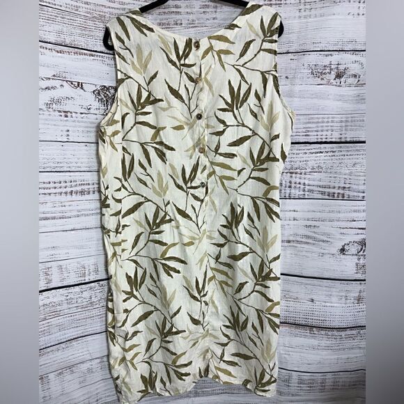 Vintage Click & CMC Dress Womens Plus Sz XXL Leaf print Linen Made in USA Gauze - Picture 4 of 12